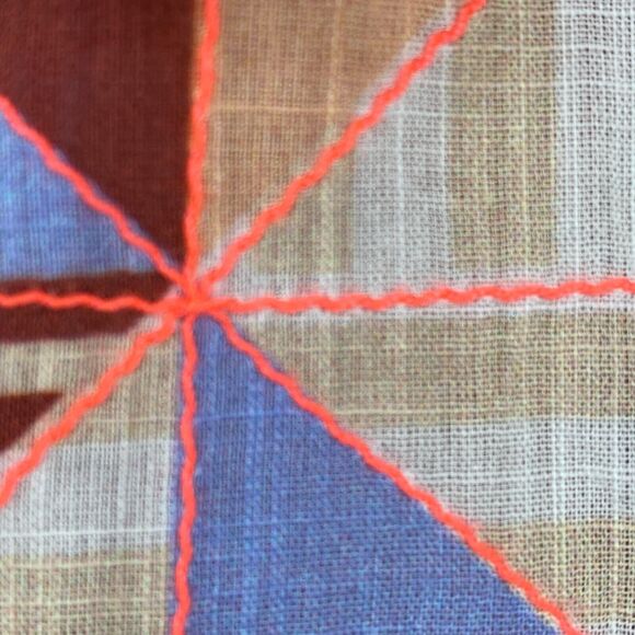 MAEVE ANTHROPOLOGIE Top L Patchwork Shirt Button Front Roll Tab Sleeve Pink Blue - Picture 8 of 16